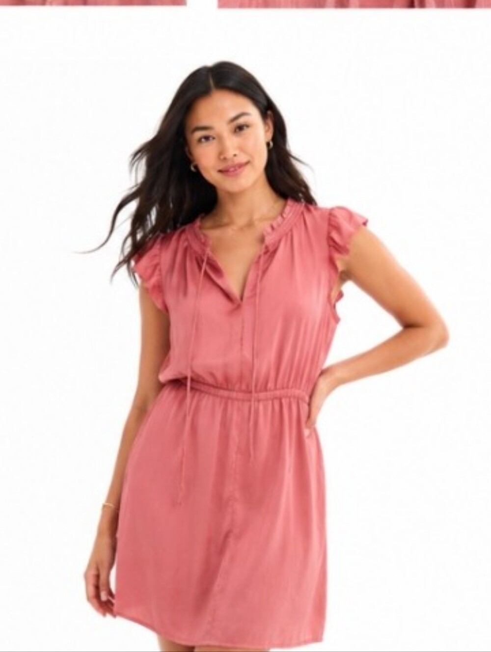 Women’s Ruffle Sleeve Tie-Neck Dress - Dusty Rose Size M